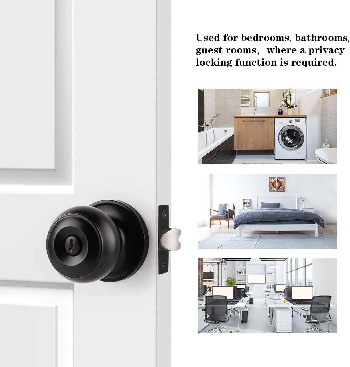 Probrico Matte Black Bed/Bath Door Knobs, Privacy Door Knobs for Bedroom Bathroom, Interior Door Knobs Keyless Stainless Steel Locksets (6 Pack)