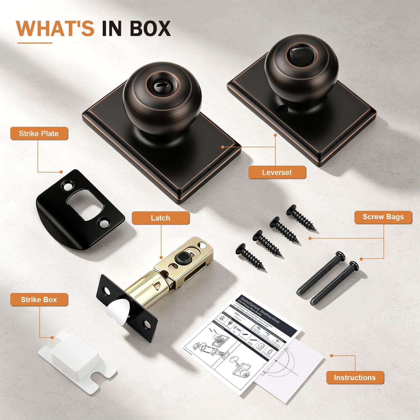 Probrico 3 Packs Hall/Closet Passage Door Knob, Oil Rubbed Bronze Interior Door Knob with no lock,ANSI Grade 3, 250,000-Cycle Tested,Rectangular Rose Covers Old Knob Marks,Stainless Steel