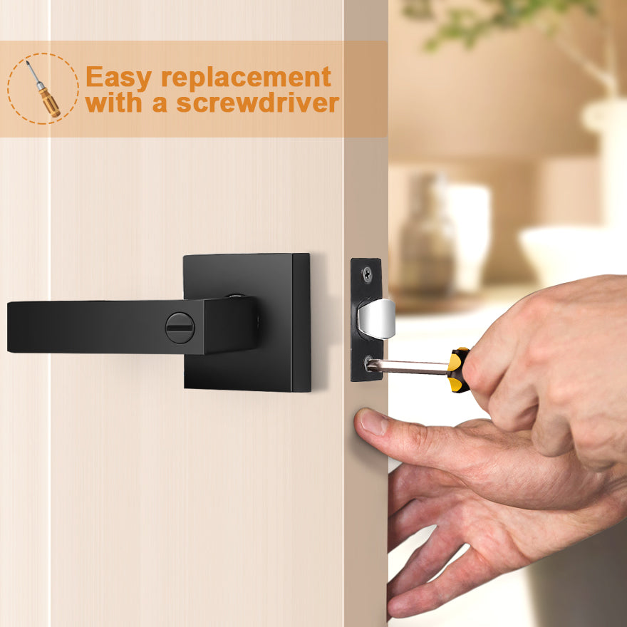 Probrico Heavy Duty Flat Black Square Privacy Interior Door Levers Bedroom and Bathroom Door Handles Keyless Bed/Bath Lockset (6 Pack) - Probrico