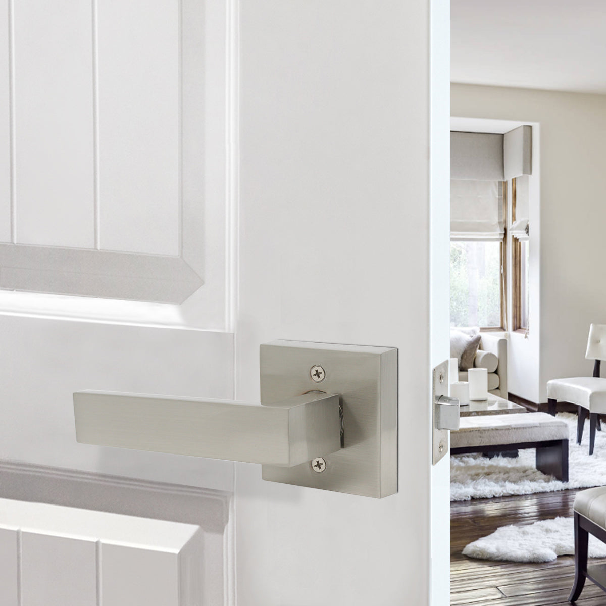 Probrico Passage Door Lever Set with Square Rosette, No Key DL01SNPS - Probrico