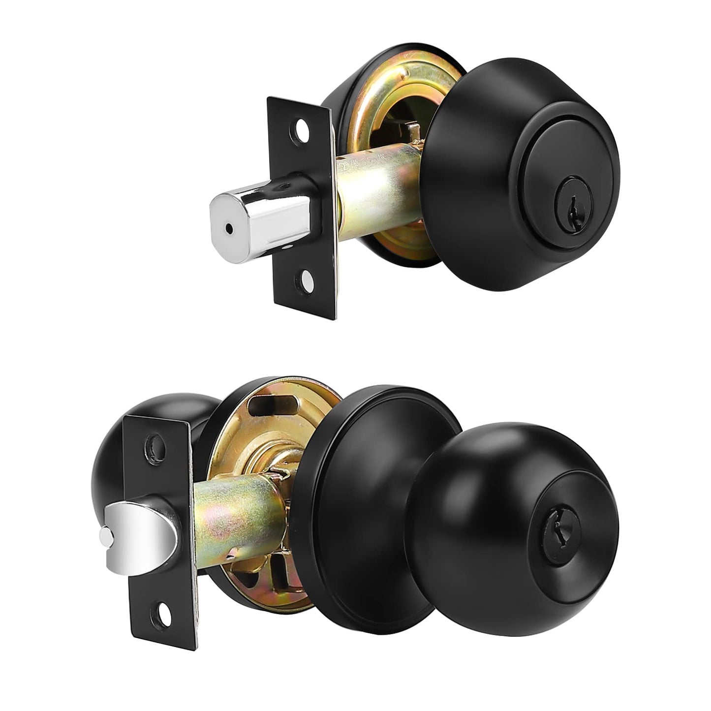 Round Ball Knobs Keyed Alike/Keyed Entry/Privacy/Passage/Dummy Door Lock Knob, Black Finish DL607BK
