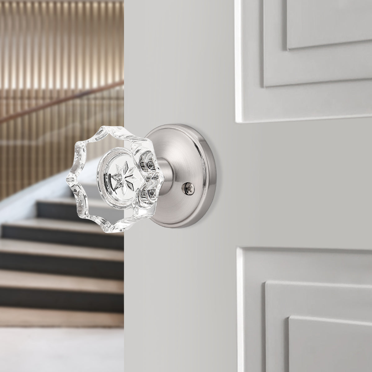 Probrico Diamond Shape Crystal Door Knob Heavy Duty Octagon Glass Interior Door Knob