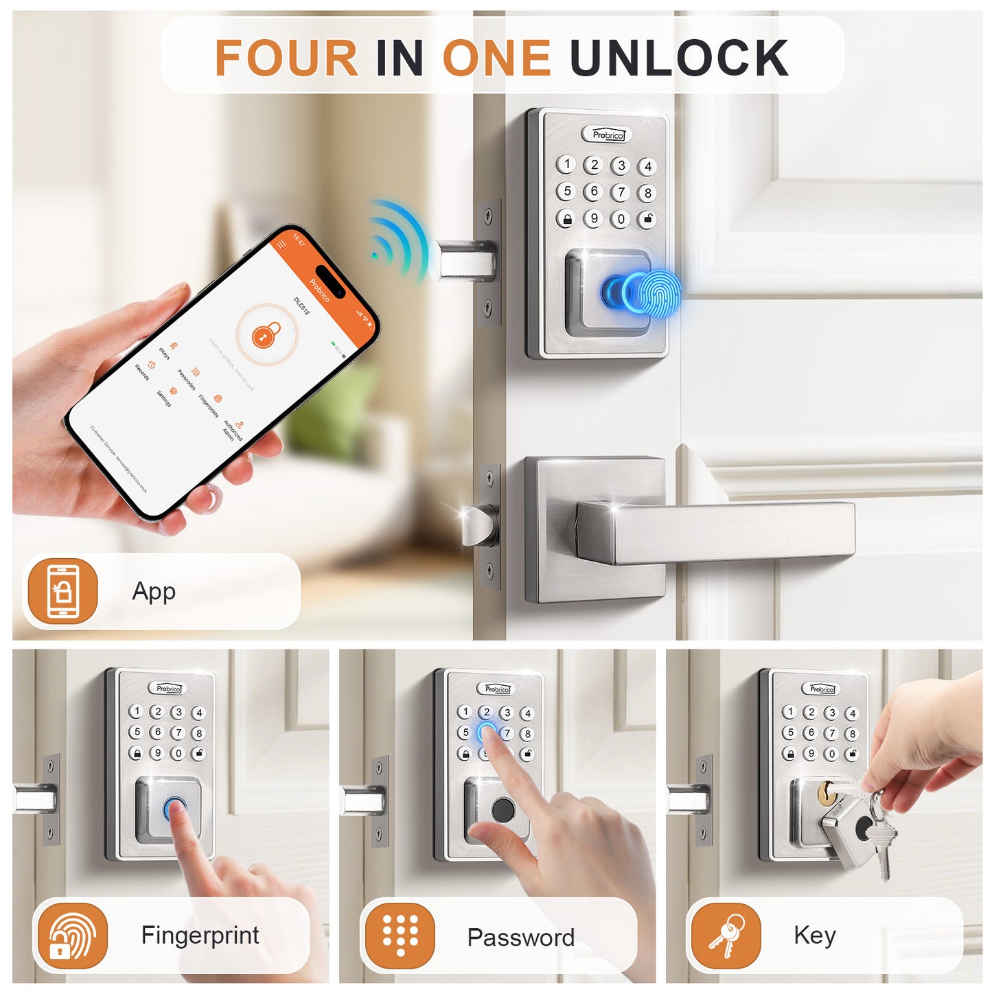 Probrico Keyless Entry Door Lock Smart Locks for Front Door, Keypad Door Lock with Handle Satin Nickel