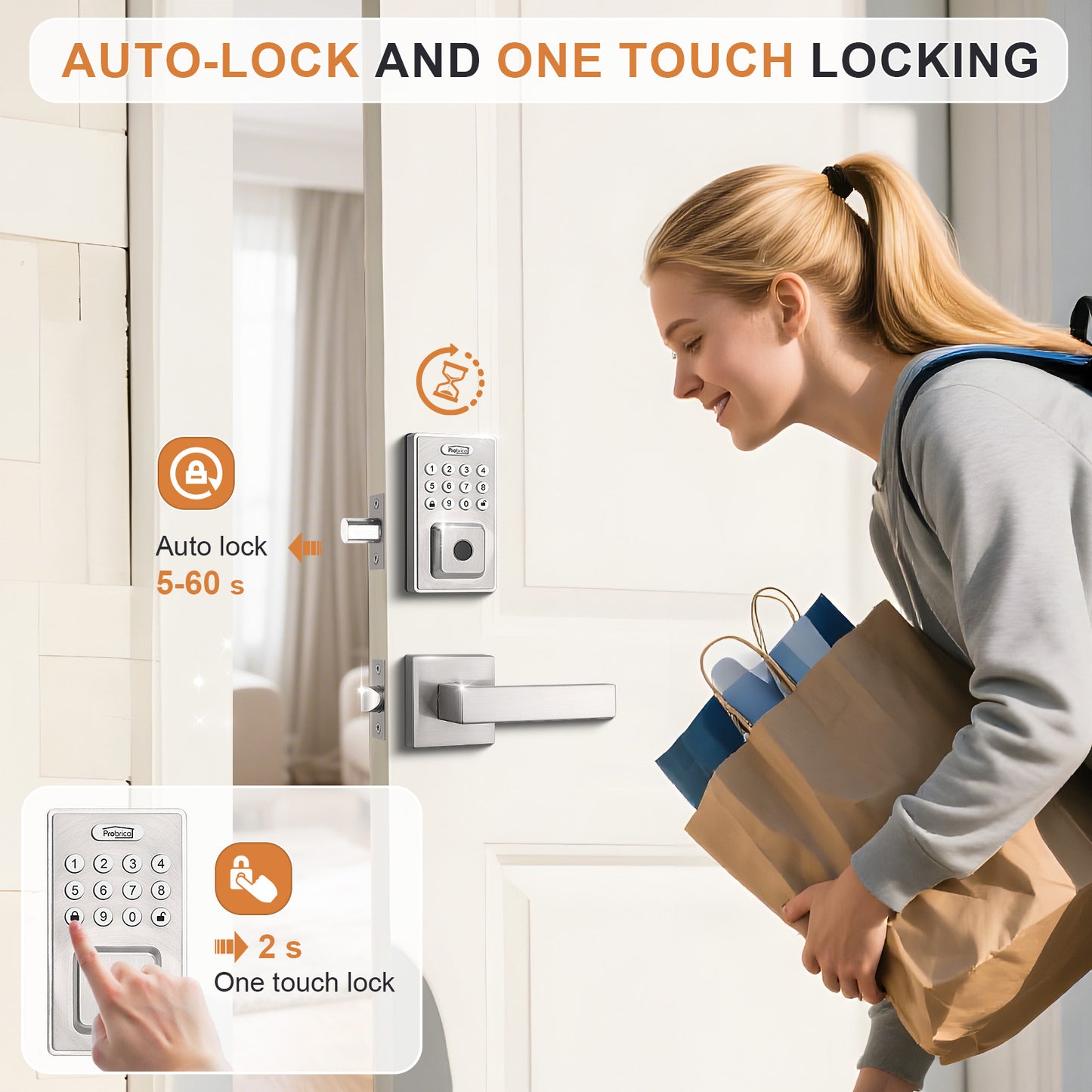 Probrico Keyless Entry Door Lock Smart Locks for Front Door, Keypad Door Lock with Handle Satin Nickel