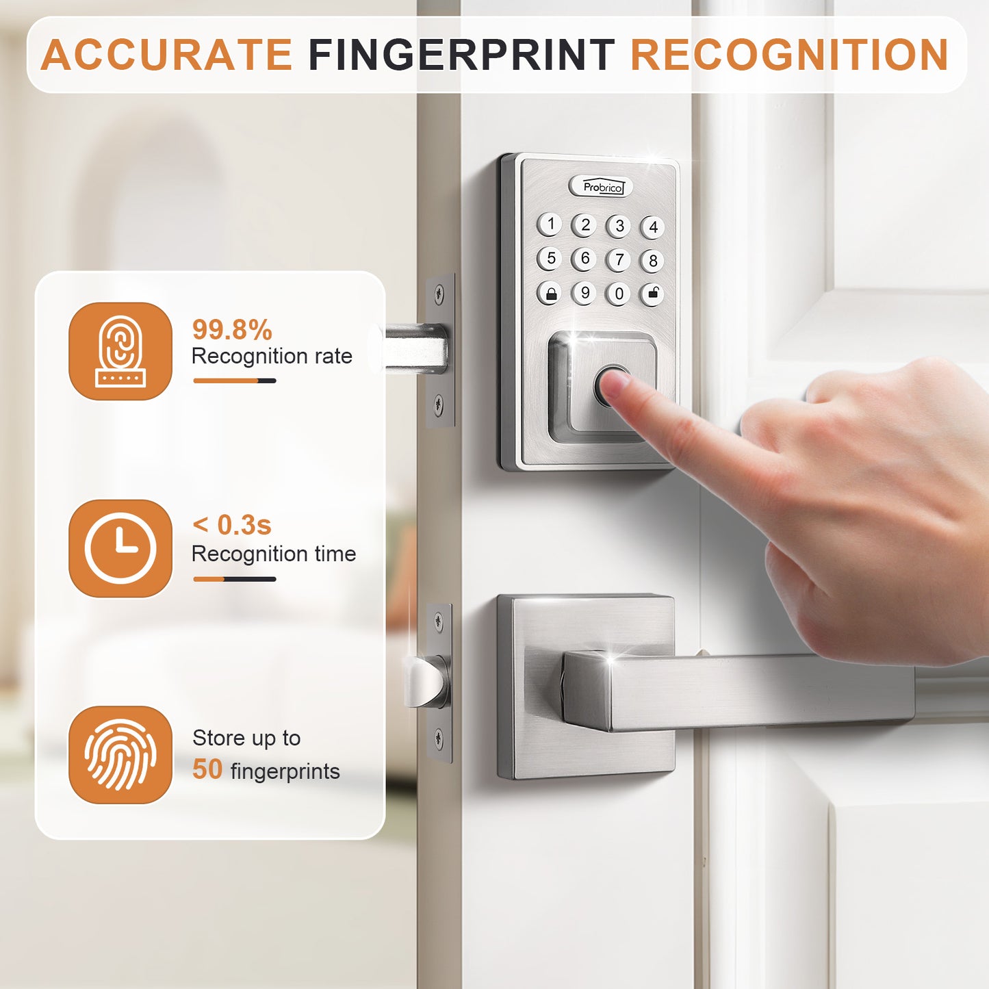 Probrico Keyless Entry Door Lock Smart Locks for Front Door, Keypad Door Lock with Handle Satin Nickel