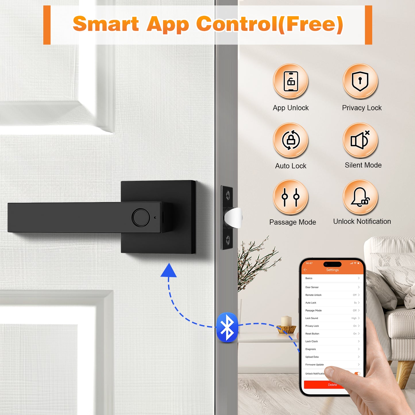Probrico Black Smart Lock Keyless Entry Door Lock with Handle Fingerprint Door Lock for Bedroom Bathroom