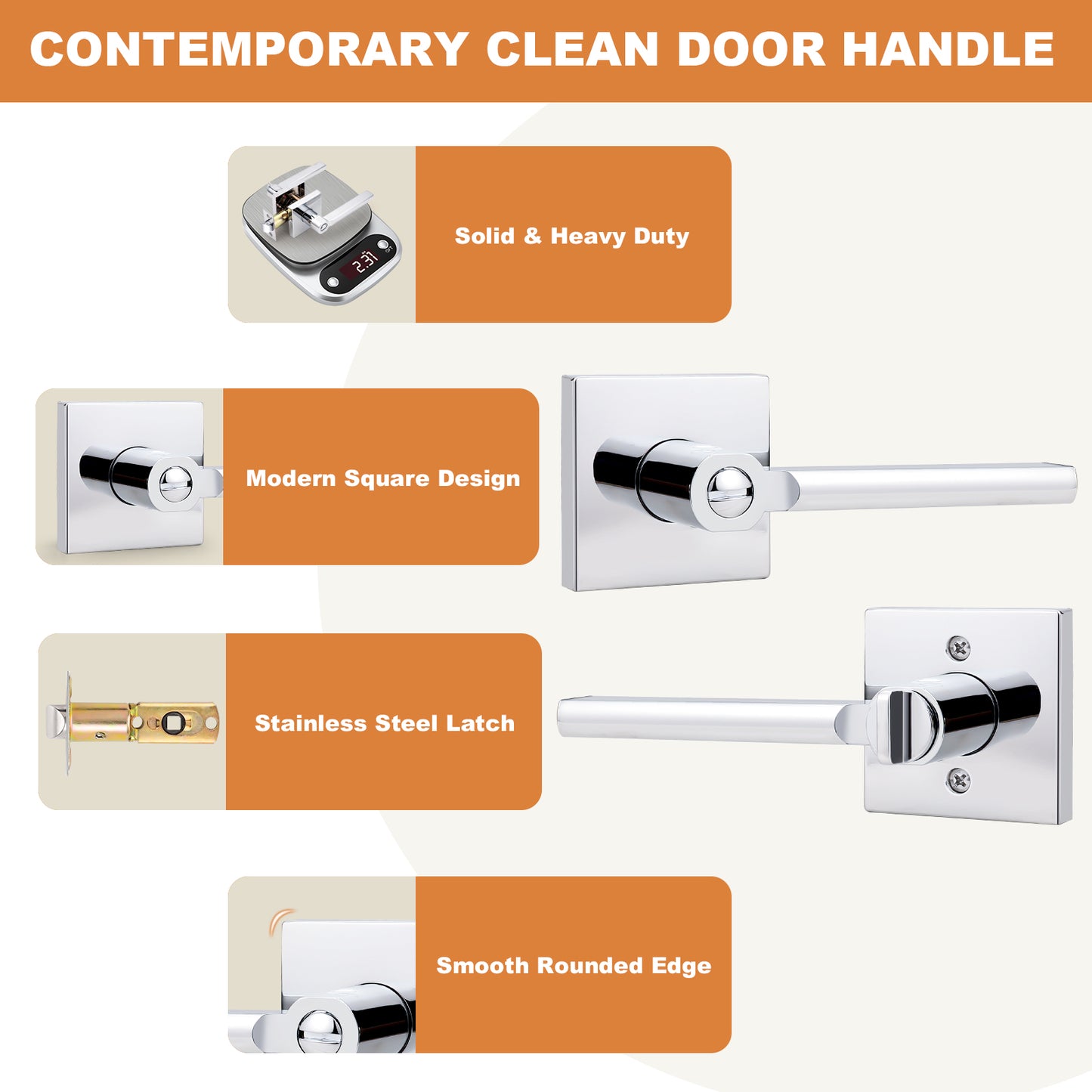Heavy Duty Door Handles Polished Chrome Finish, Privacy/Passage Function, DL1603PC