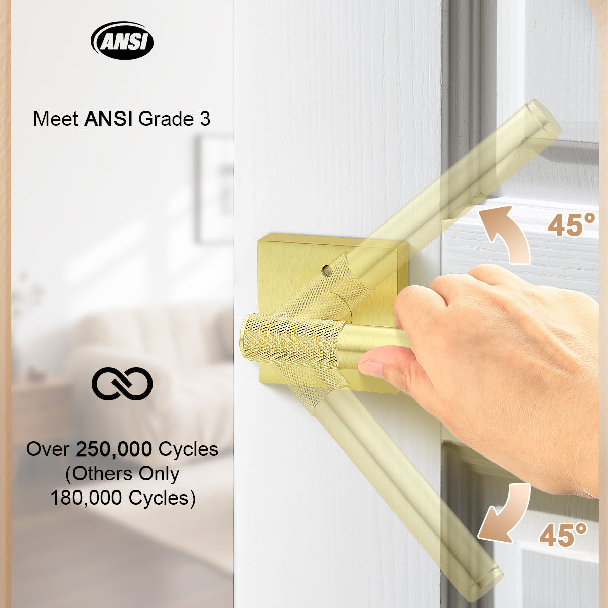 Heavy Duty Door Handles Knurled Gold Finish, Privacy/Passage Function, DL38305GD