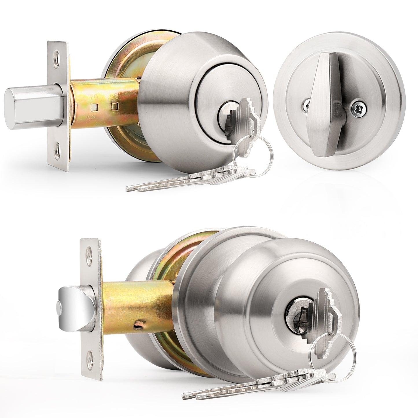 Keyed Alike Entry Door Lock Knob with Single Cylinder Deadbolt, Brushed Nickel Finish Combo Pack - DL609ET-101SN