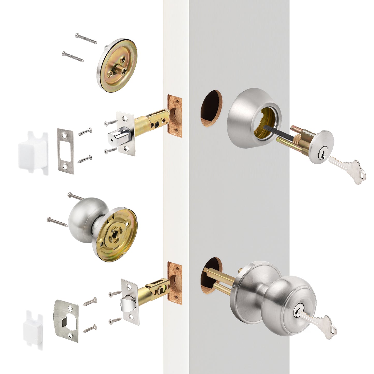 Keyed Alike Entry Door Lock Knob with Single Cylinder Deadbolt, Brushed Nickel Finish Combo Pack - DL609ET-101SN