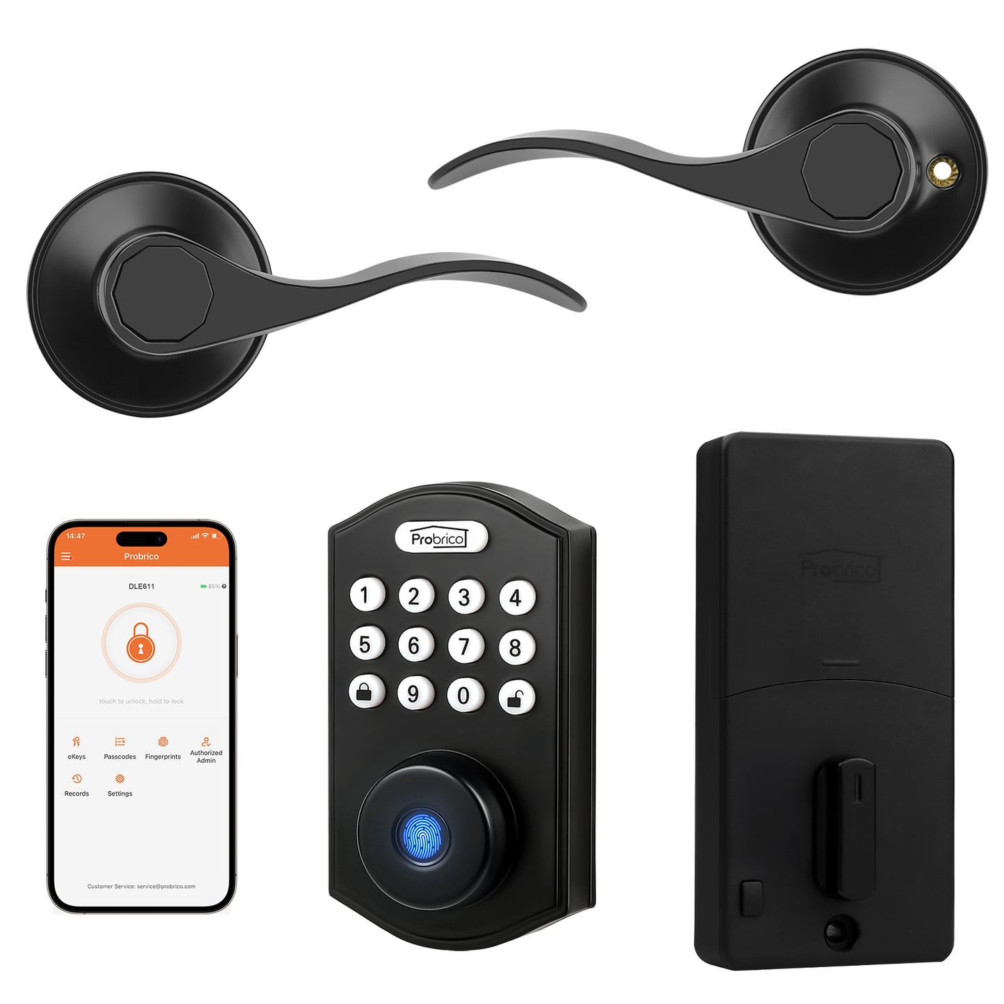 Probrico Keypad Door Lock with Handle Keyless Entry Door Lock, Smart Locks for Front Door Fingerprint Deadbolt with Handle Black