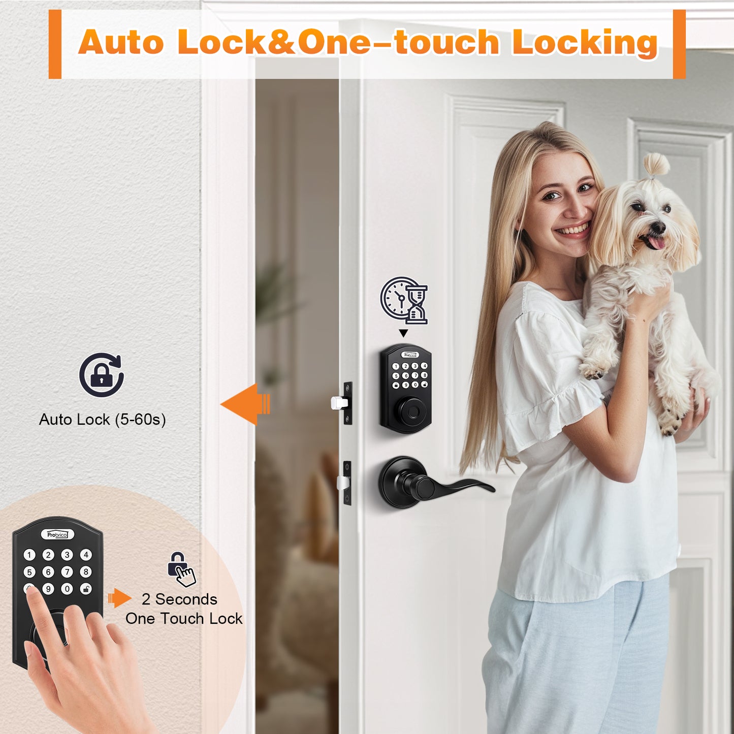 Probrico Keypad Door Lock with Handle Keyless Entry Door Lock, Smart Locks for Front Door Fingerprint Deadbolt with Handle Black