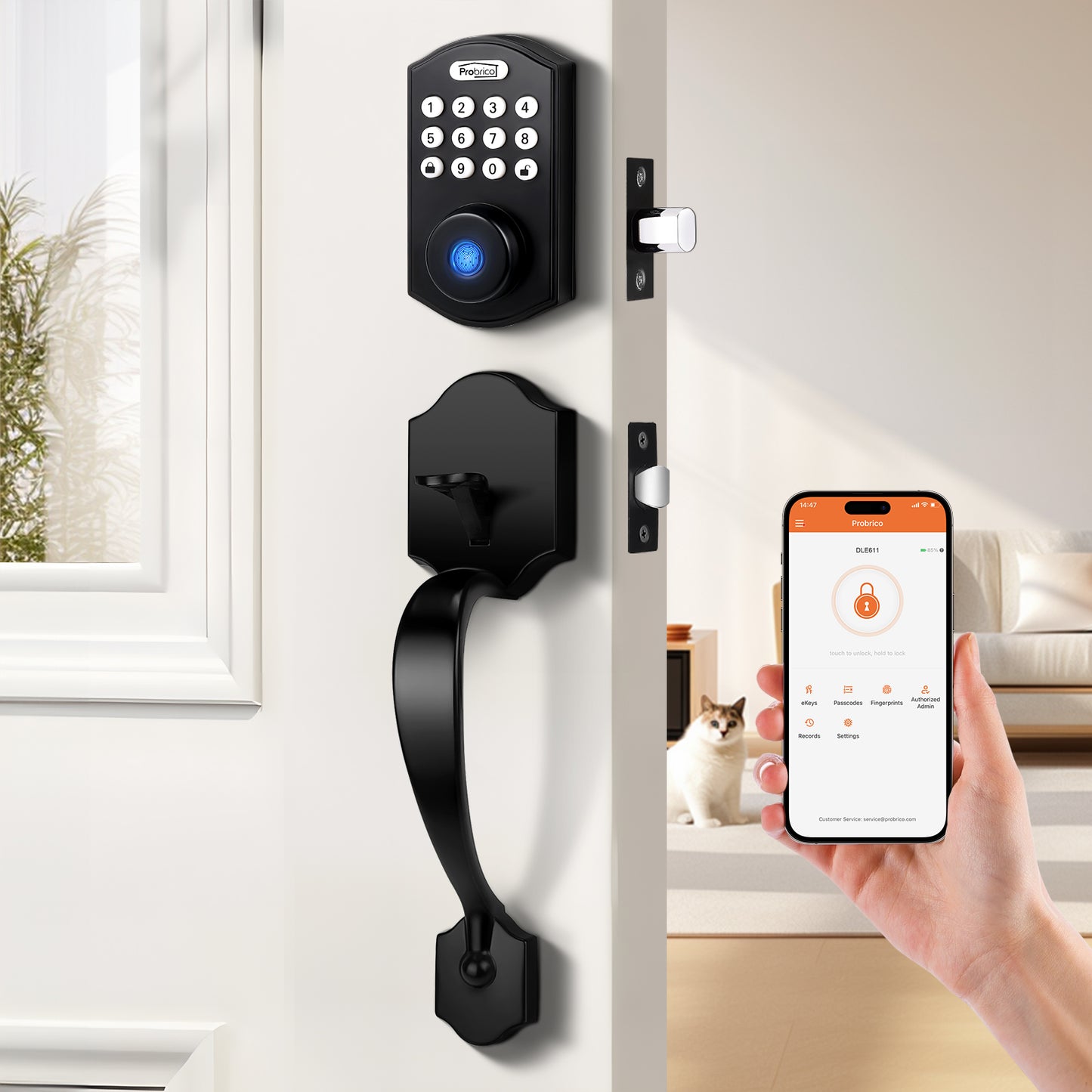 Probrico Smart Keyless Entry Door Lock Smart Locks for Front Door, Keypad Door Lock with Handle Fingerprint Deadbolt with Handle