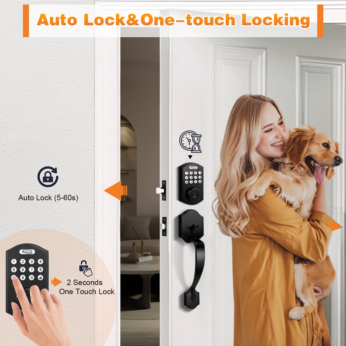Probrico Smart Keyless Entry Door Lock Smart Locks for Front Door, Keypad Door Lock with Handle Fingerprint Deadbolt with Handle