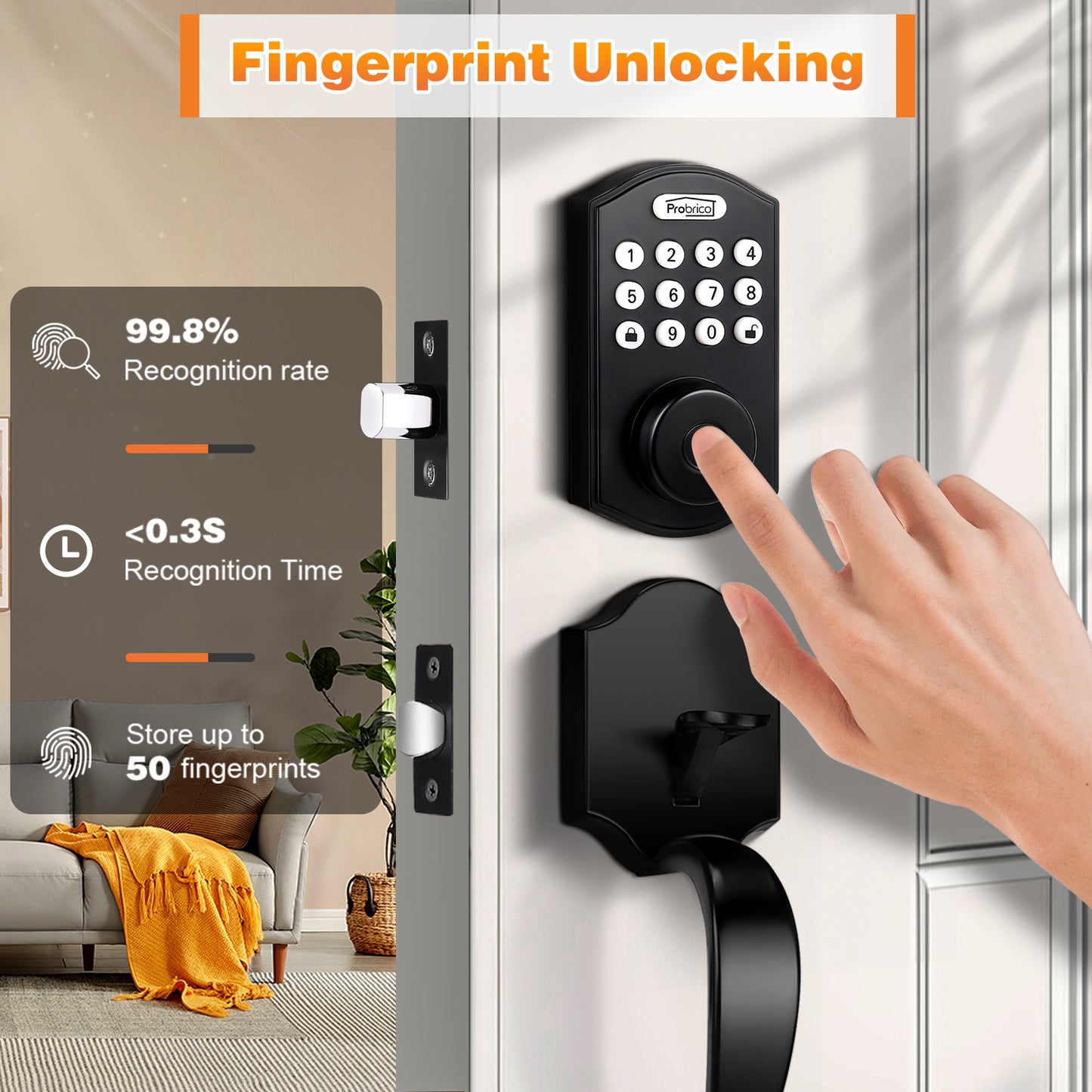 Probrico Smart Keyless Entry Door Lock Smart Locks for Front Door, Keypad Door Lock with Handle Fingerprint Deadbolt with Handle