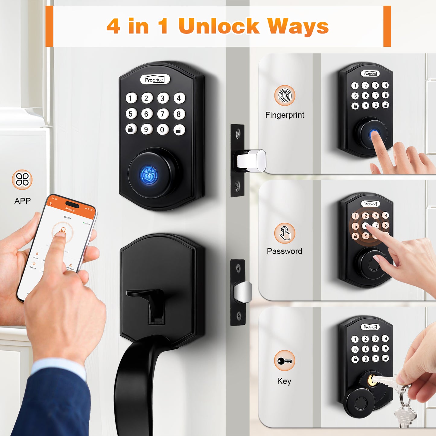 Probrico Smart Keyless Entry Door Lock Deadbolt, Front Door Lock Set with Fingerprint Deadbolt, Electronic Digital Keypad Deadbolt Lock