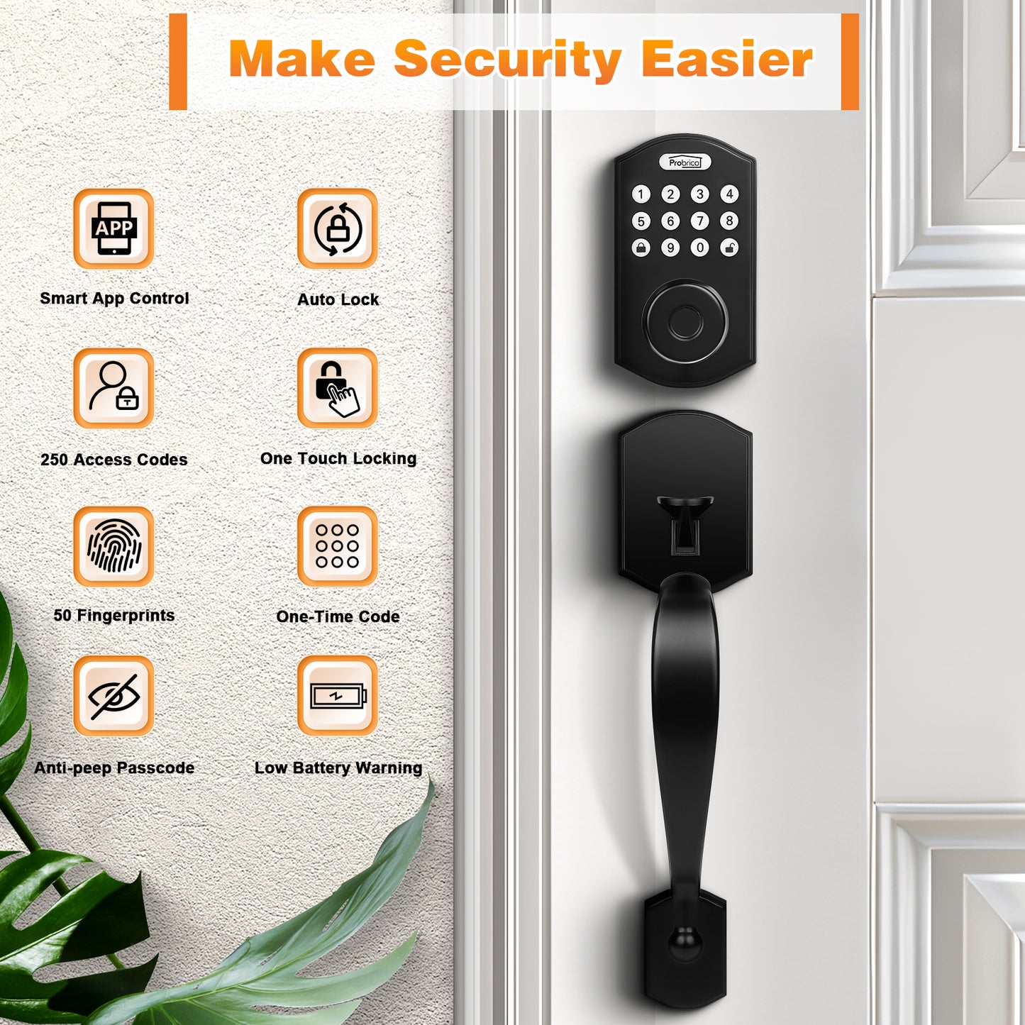 Probrico Smart Keyless Entry Door Lock Deadbolt, Front Door Lock Set with Fingerprint Deadbolt, Electronic Digital Keypad Deadbolt Lock
