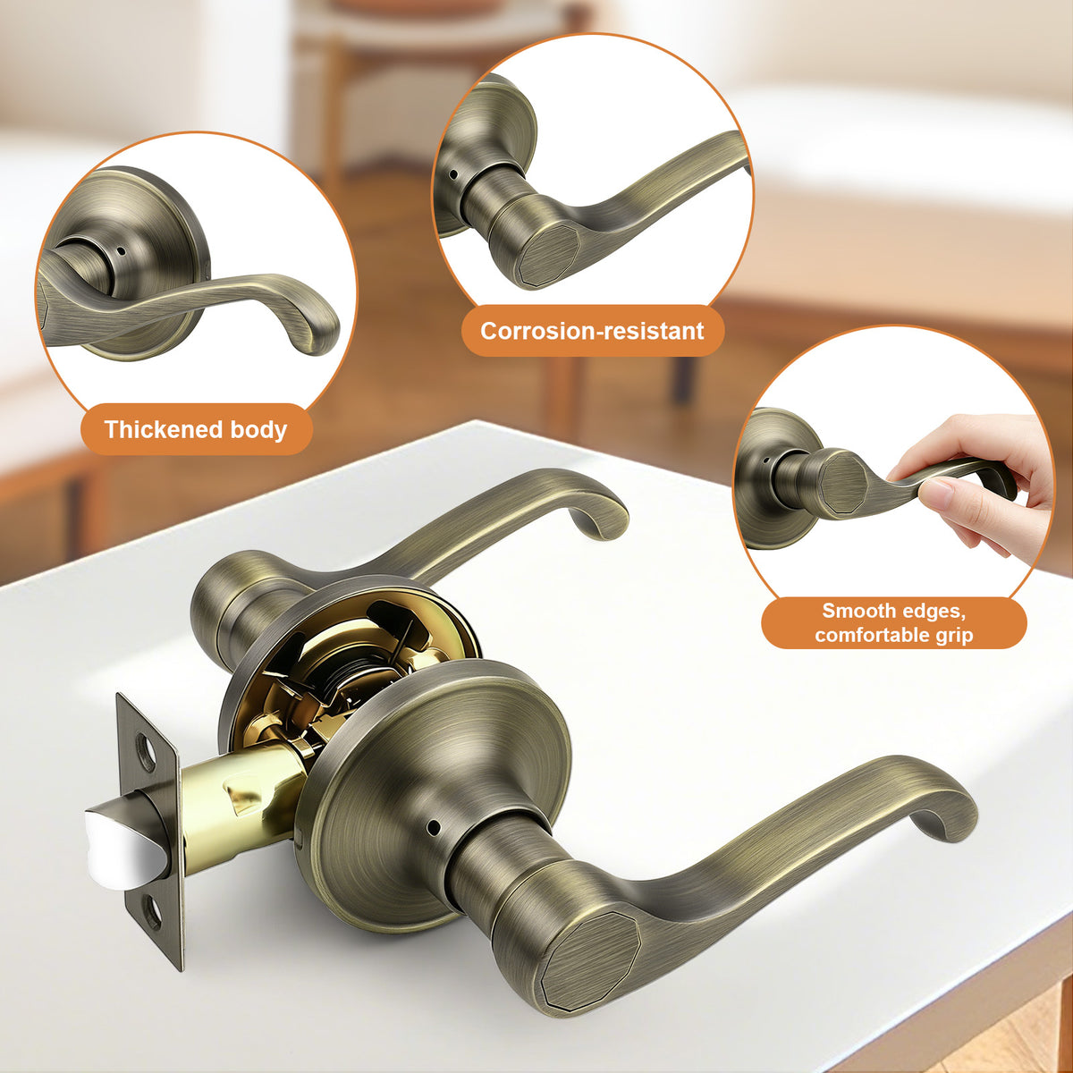 Probrico 2026 New Scroll Passage Door Lever, Antique Bronze Interior Door Handle, Easy Install for Hallway & Closet Door, No Lock Passage Design,Reversible for Left/Right Handed Door, Heavy Duty