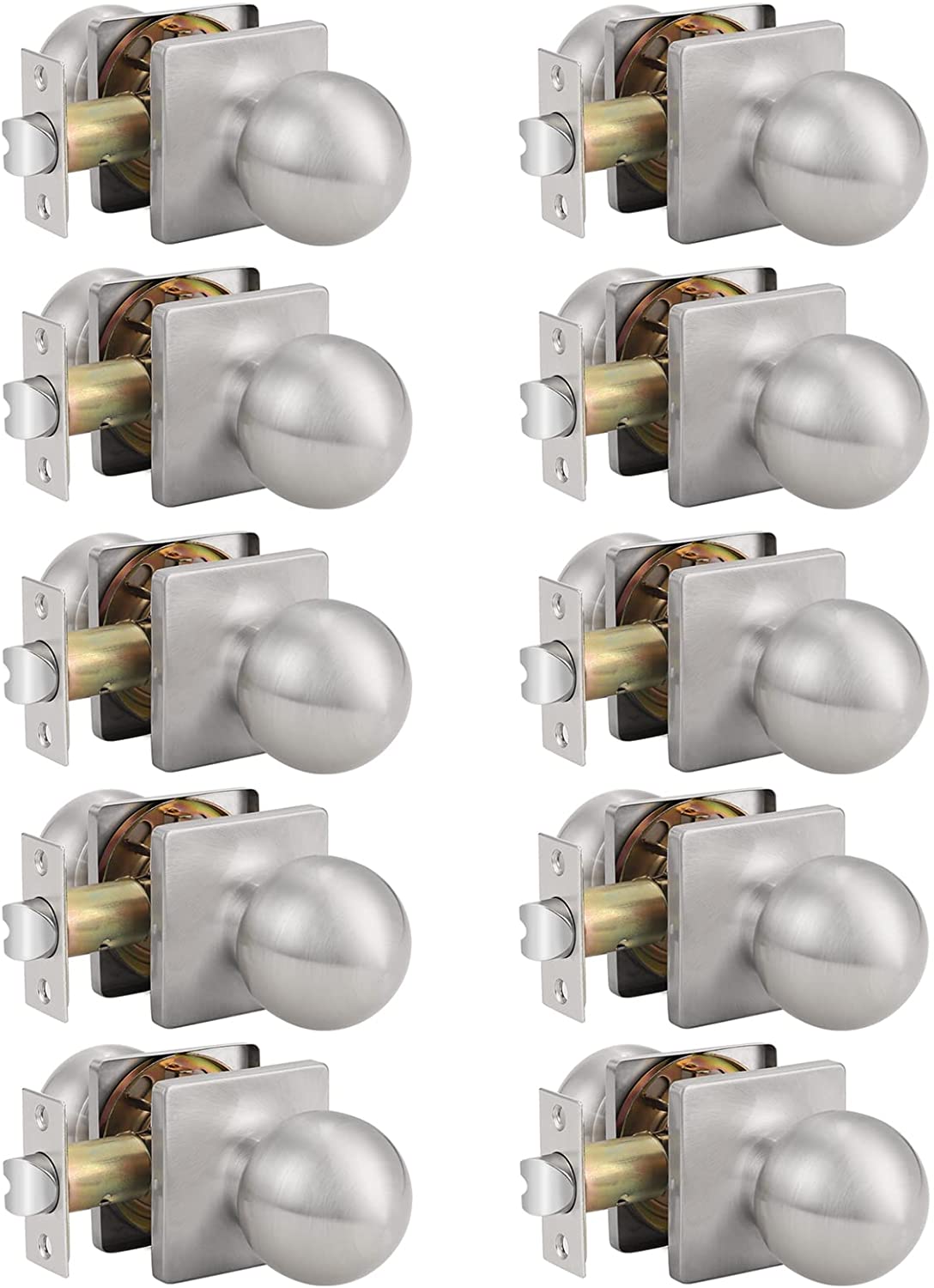 Probrico Satin Nickel Closet Hallway Passage Door Knob with Universal Latch 10 Packs - Probrico