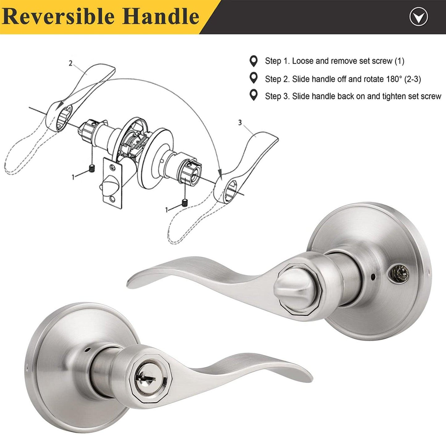 Wave Style Door Handle Keyed Entrance/Privacy/Passage/Dummy Door Lock Levers Satin Nickel Finish DL12061SN - Probrico