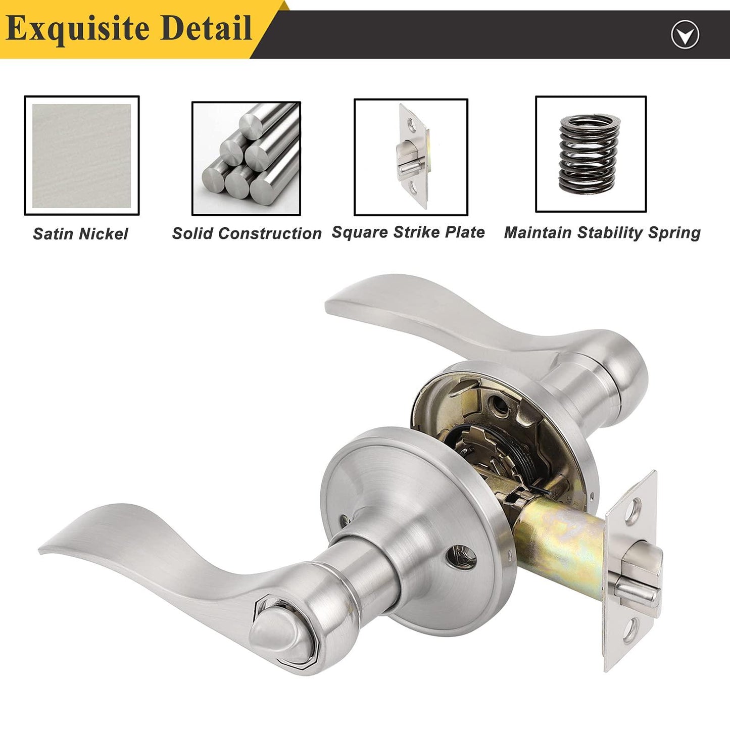 Wave Style Door Handle Keyed Entrance/Privacy/Passage/Dummy Door Lock Levers Satin Nickel Finish DL12061SN - Probrico