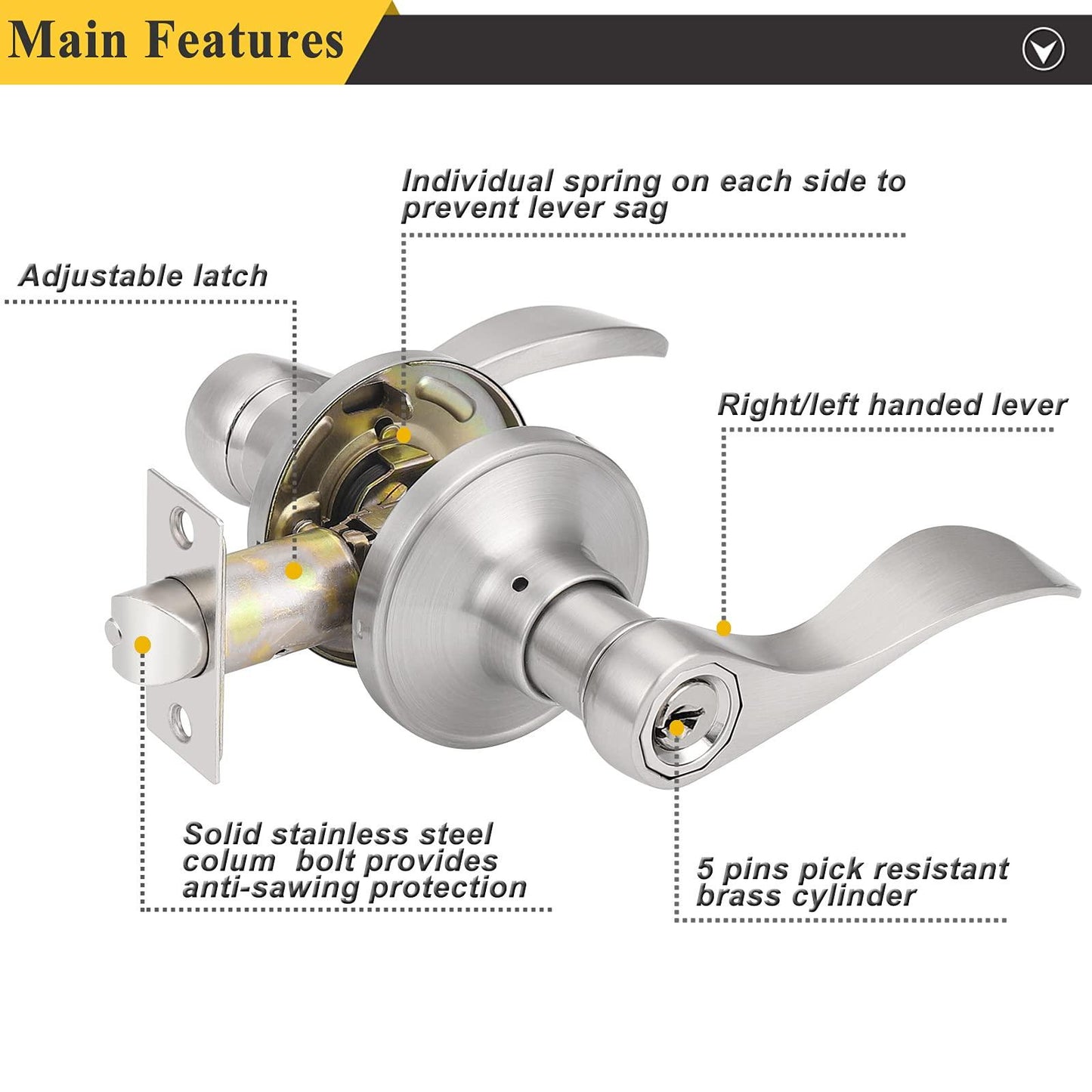 Wave Style Door Handle Keyed Entrance/Privacy/Passage/Dummy Door Lock Levers Satin Nickel Finish DL12061SN - Probrico