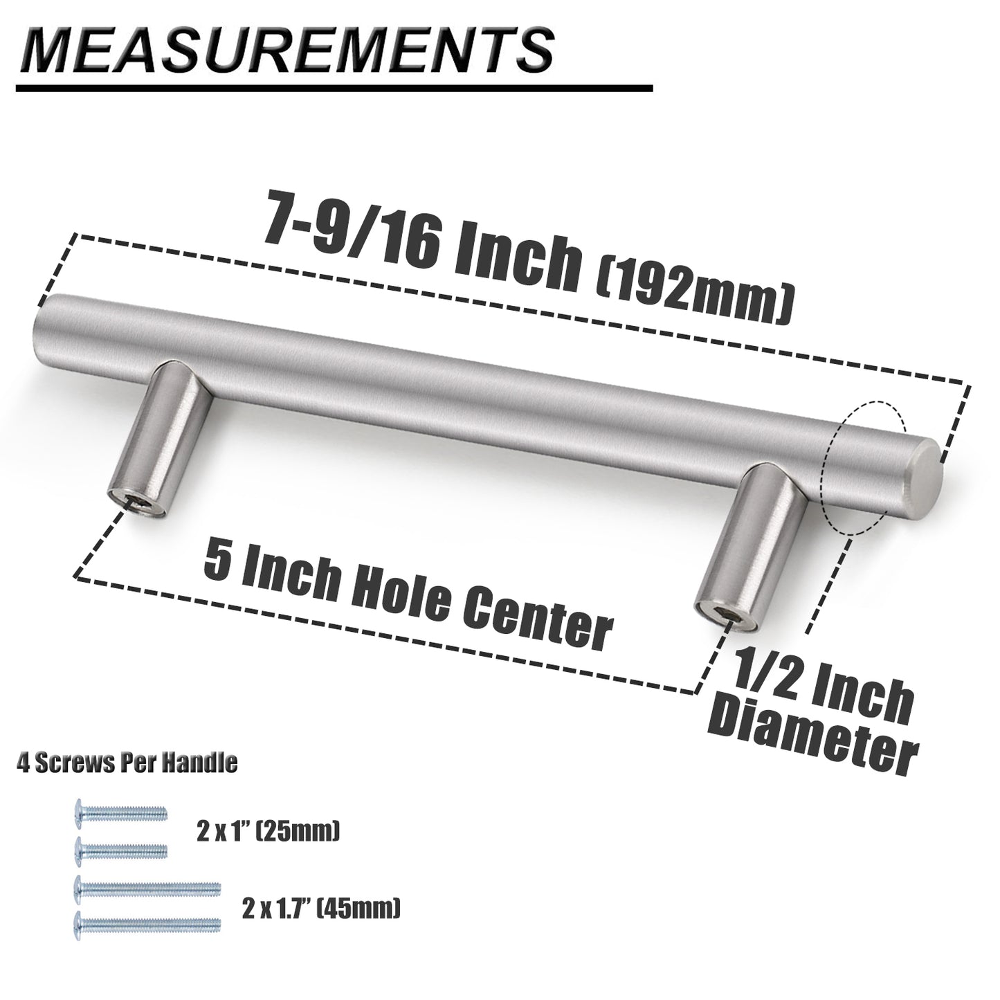 Probrico Stainless Steel Cabinet Handle Brushed Nickel Kitchen Hardware Drawer Pulls 100 Packs 2"-15" PD201HSS - Probrico