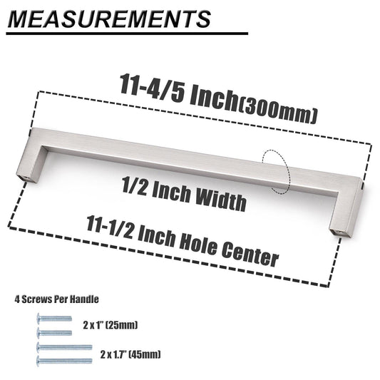 12mm Square Bar Kitchen Cabinet Handles Pulls Brushed Nickel Finish PDDJ27HSS - Probrico