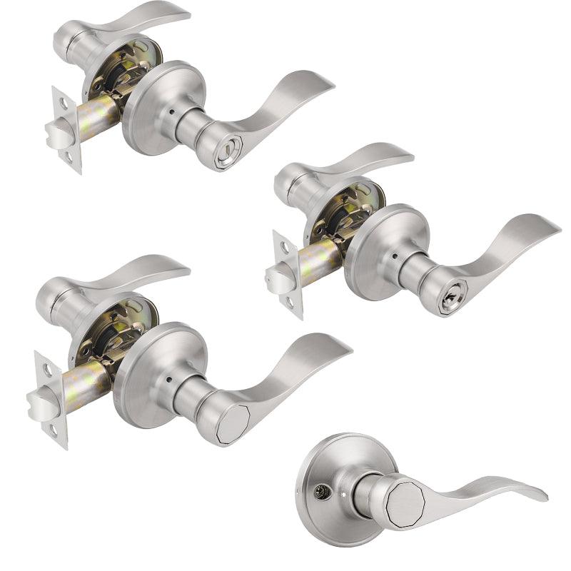 Wave Style Door Handle Keyed Entrance/Privacy/Passage/Dummy Door Lock Levers Satin Nickel Finish DL12061SN - Probrico