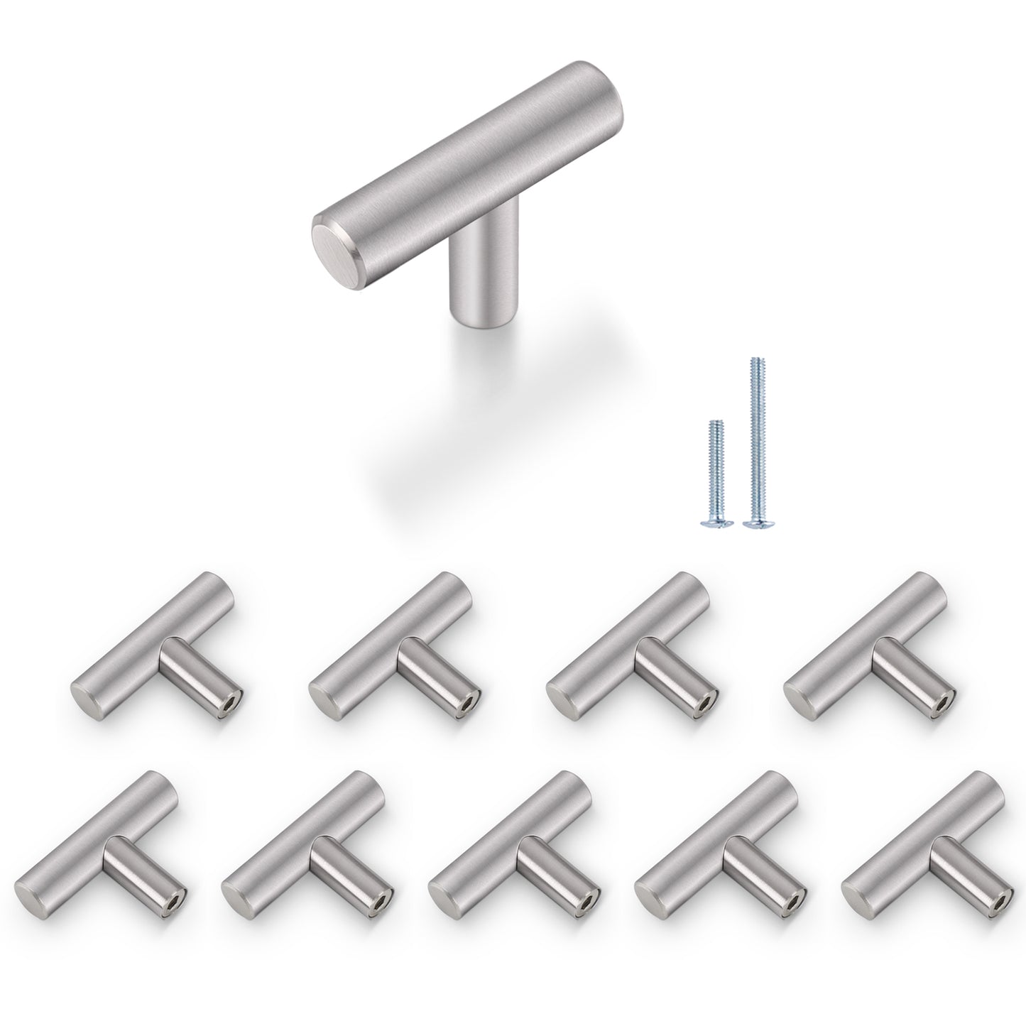 Probrico (10 Pack)2 Inch Stainless Steel Kitchen Cabinet Door Knobs Satin Nickel Euro Style Round T Bar Hardware Single Hole Drawer Dresser Knobs - Probrico