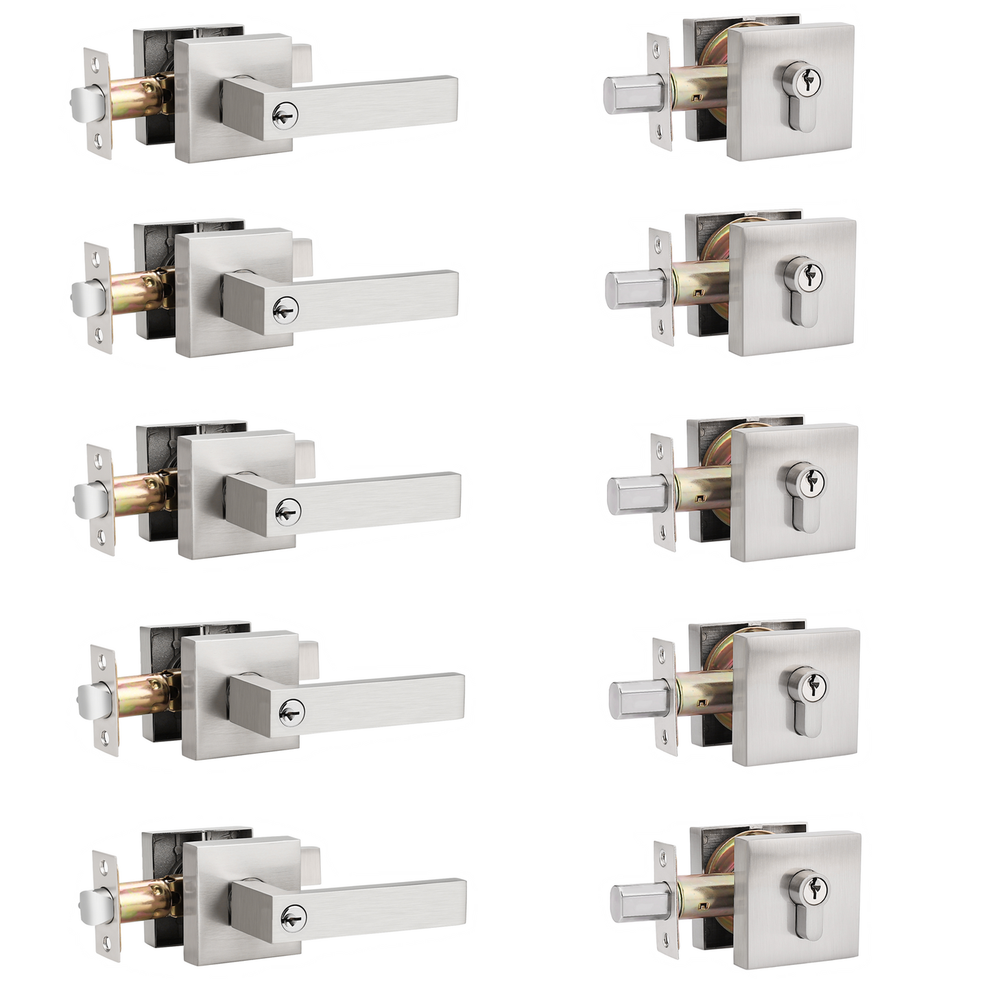 Keyed Entry Door Levers and Single Cylinder Deadbolts Combo Pack (Keyed Alike), Satin Nickel Finish DL01ET-111SN - Probrico
