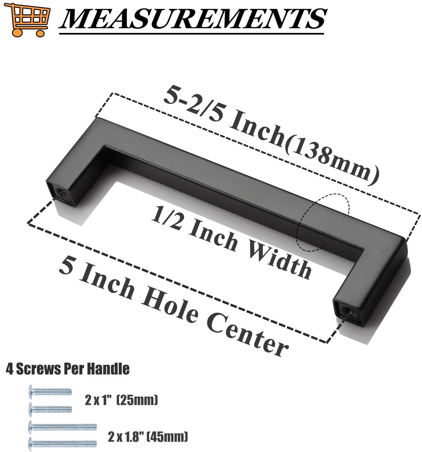 1/2" Square Bar Cabinet Handle Pulls Black Kitchen Hardware Drawer Pull and Knobs 2-12" PDDJS12HBK - Probrico