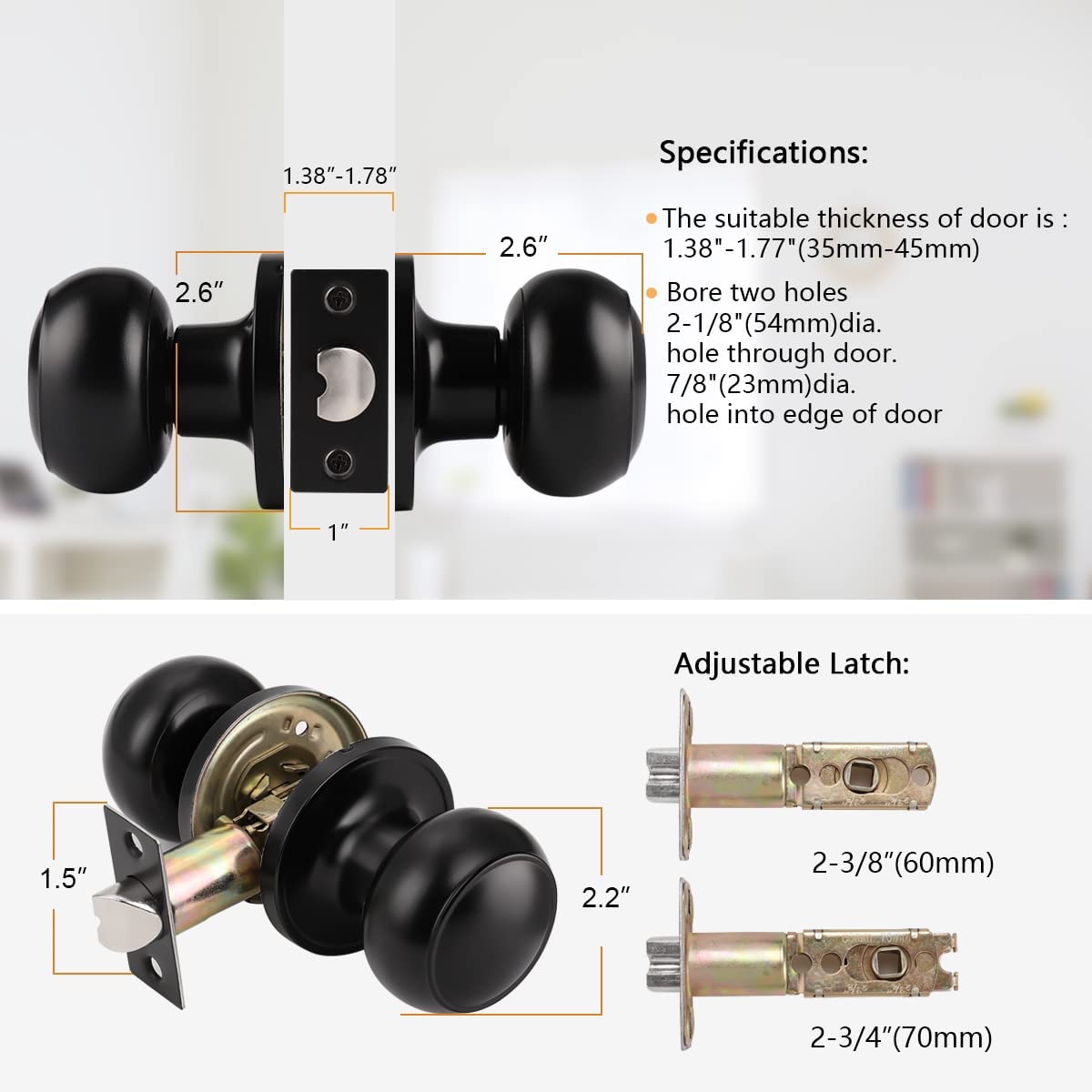 Probrico Passage Interior Door Knobs Hall and Closet Door Handle Keyless Black Lockset Stainless Steel 5 Pack - Probrico