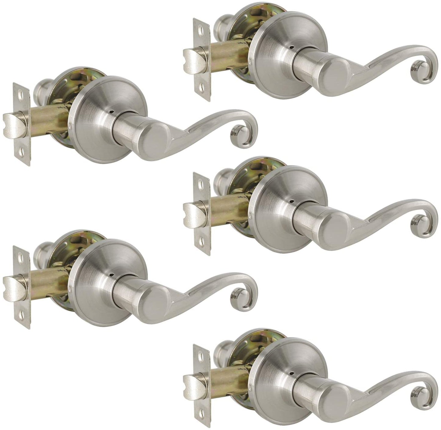 Probrico Door Handles Satin Nickel Finish Hall and Closet Passage Door Lock Levers 5 packs - Probrico