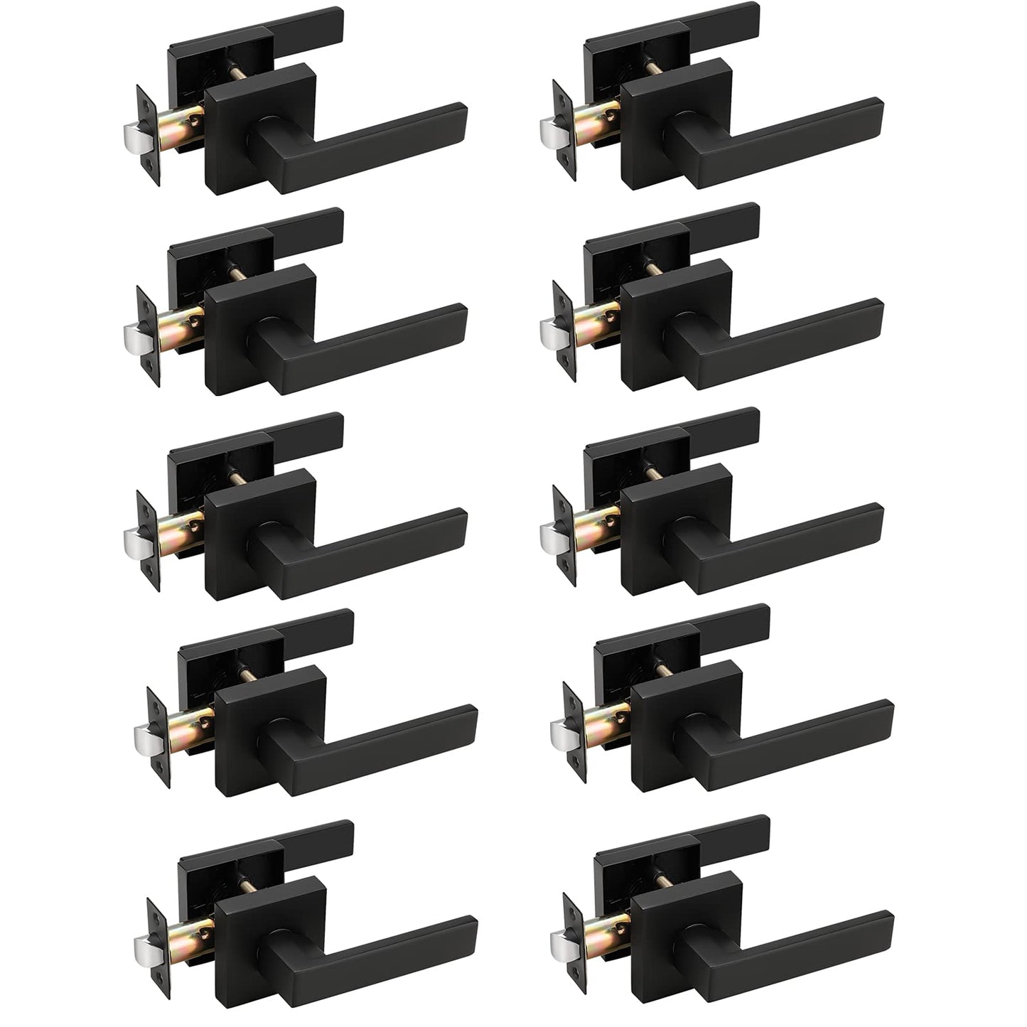 Probrico Hall or Closet Door Levers Locks Black Finish Passage Door Lock 10 Packs - Probrico