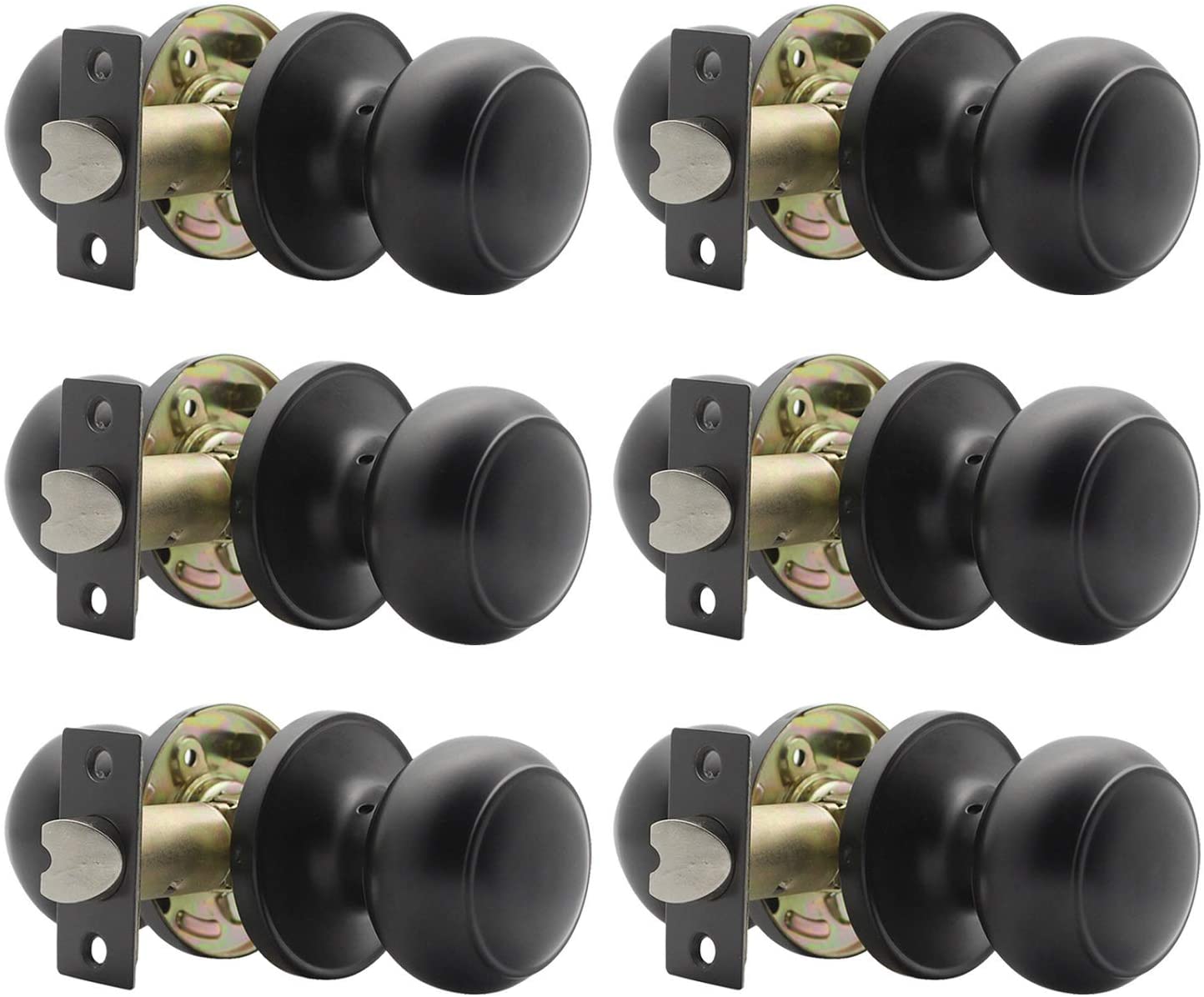 Probrico Flat Black Passage Door Knobs Handle Keyless for Interior Door Knobs Hall or Closet 6 Pack - Probrico