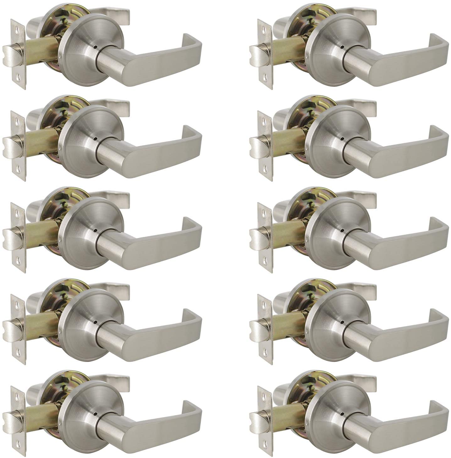 Probrico Hall and Closet Door Handles Satin Nickel Finish Passage Door Lock Levers 10 packs - Probrico
