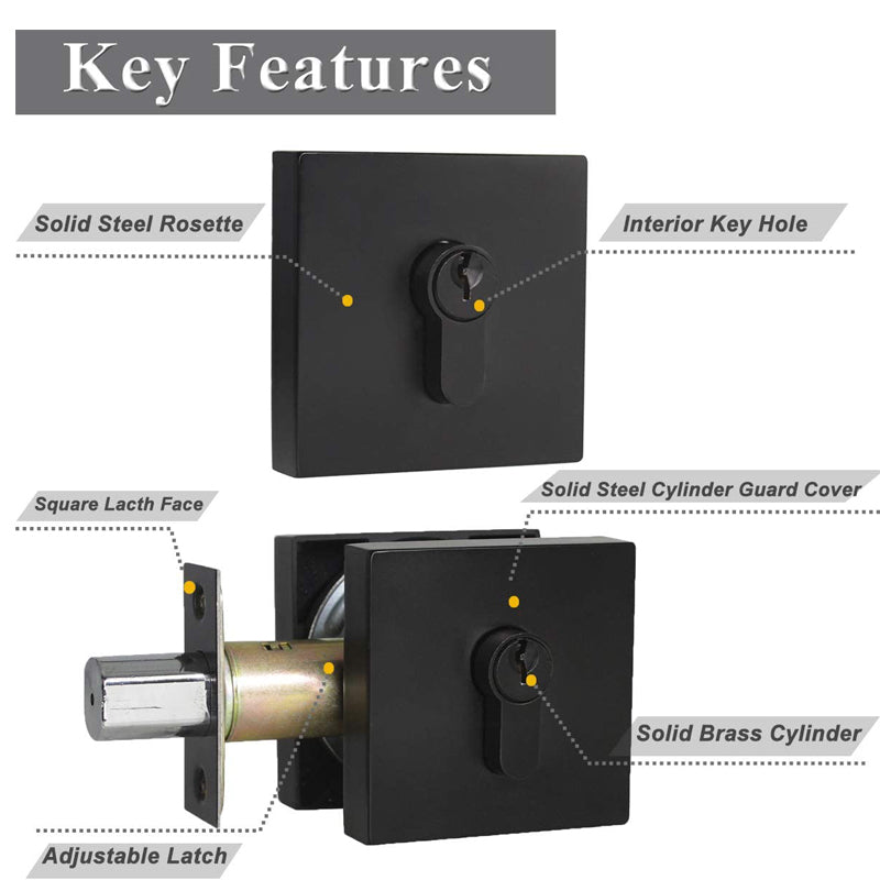 Probrico Square Deadbolt, Flat Black Double Cylinder Lock DLD104BKDB - Probrico