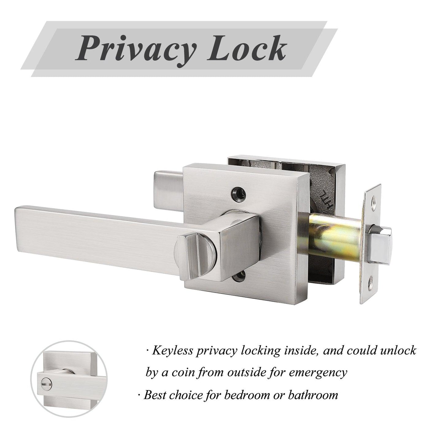 Heavy Duty Door Levers Satin Nickel Finish Privacy Door Handle Locks for Bedroom Bathroom DL01SNBK - Probrico