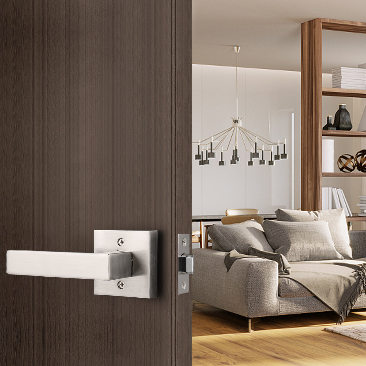 Front Door Levers and Double Cylinder Deadbolts Lock Set (Keyed Alike), Satin Nickel Finish - Probrico