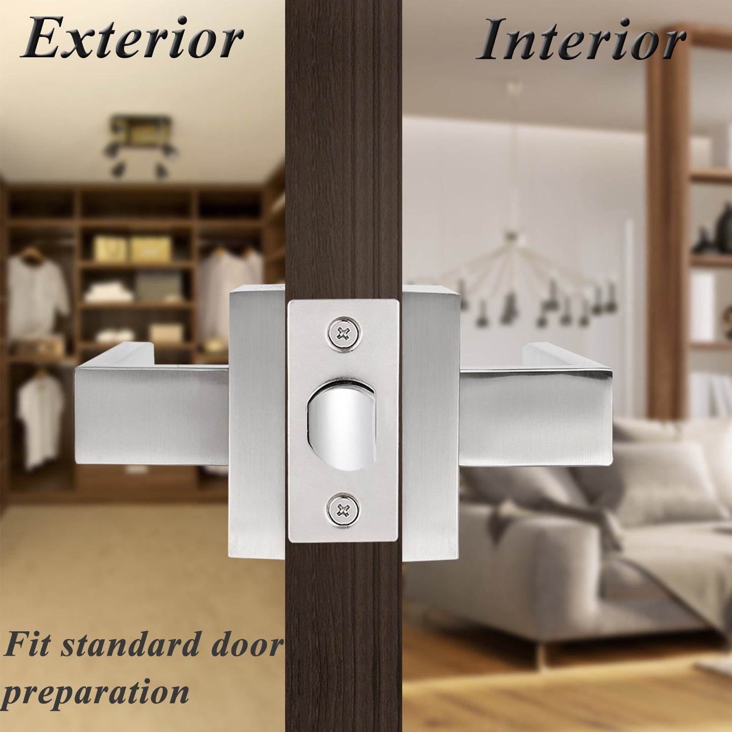 Probrico Passage Door Lever Set with Square Rosette, No Key DL01SNPS - Probrico