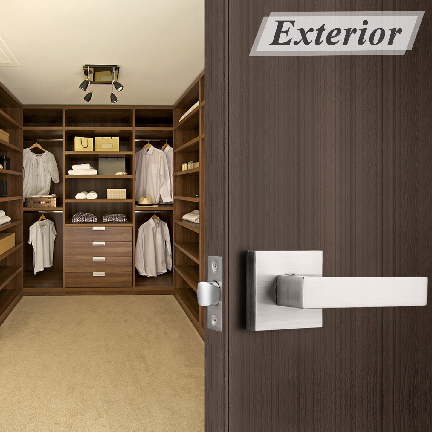 Satin Nickel Passage Door Lever Set with Square Rosette, No Key DL01SNPS - Probrico
