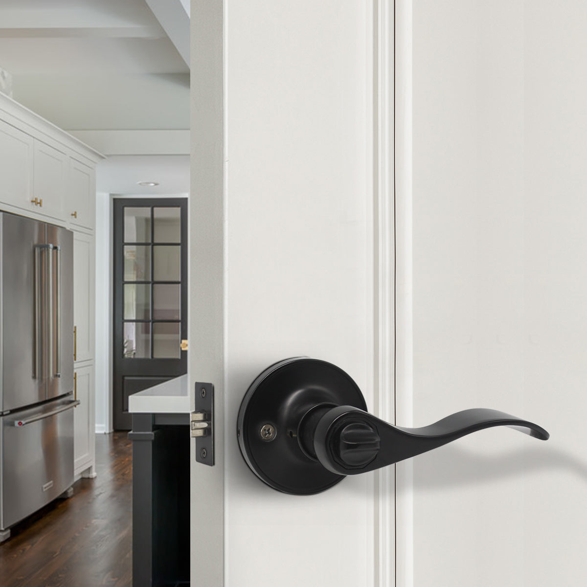 Black Door Handles Wave Style Levers, Privacy Door Lock Function DL12061BKBK - Probrico