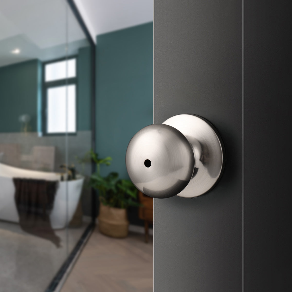 Satin Nickel Privacy Bed Bath Door Knob with Round Rosette DL5766SNBK - Probrico