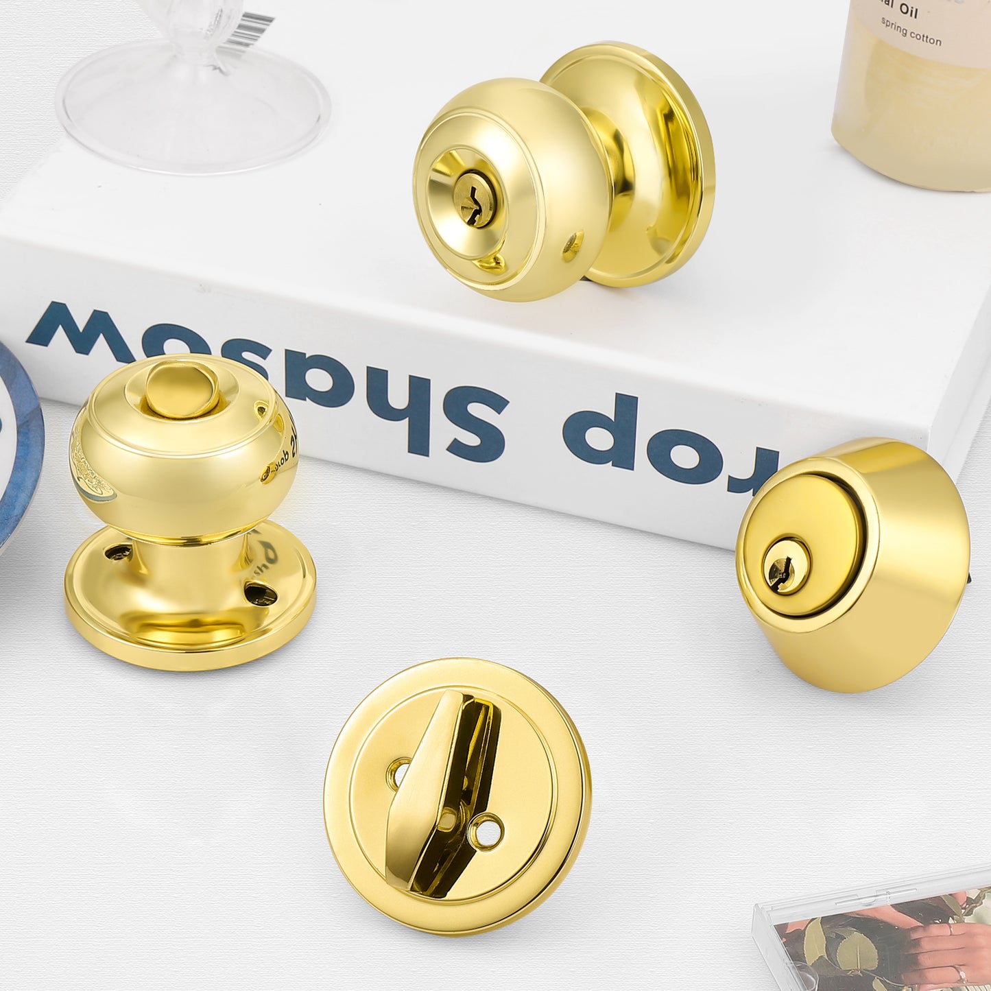 Keyed Alike Entry Door Lock Knob with Single Cylinder Deadbolt, Polished Brass Finish - DL609ET-101PB - Probrico