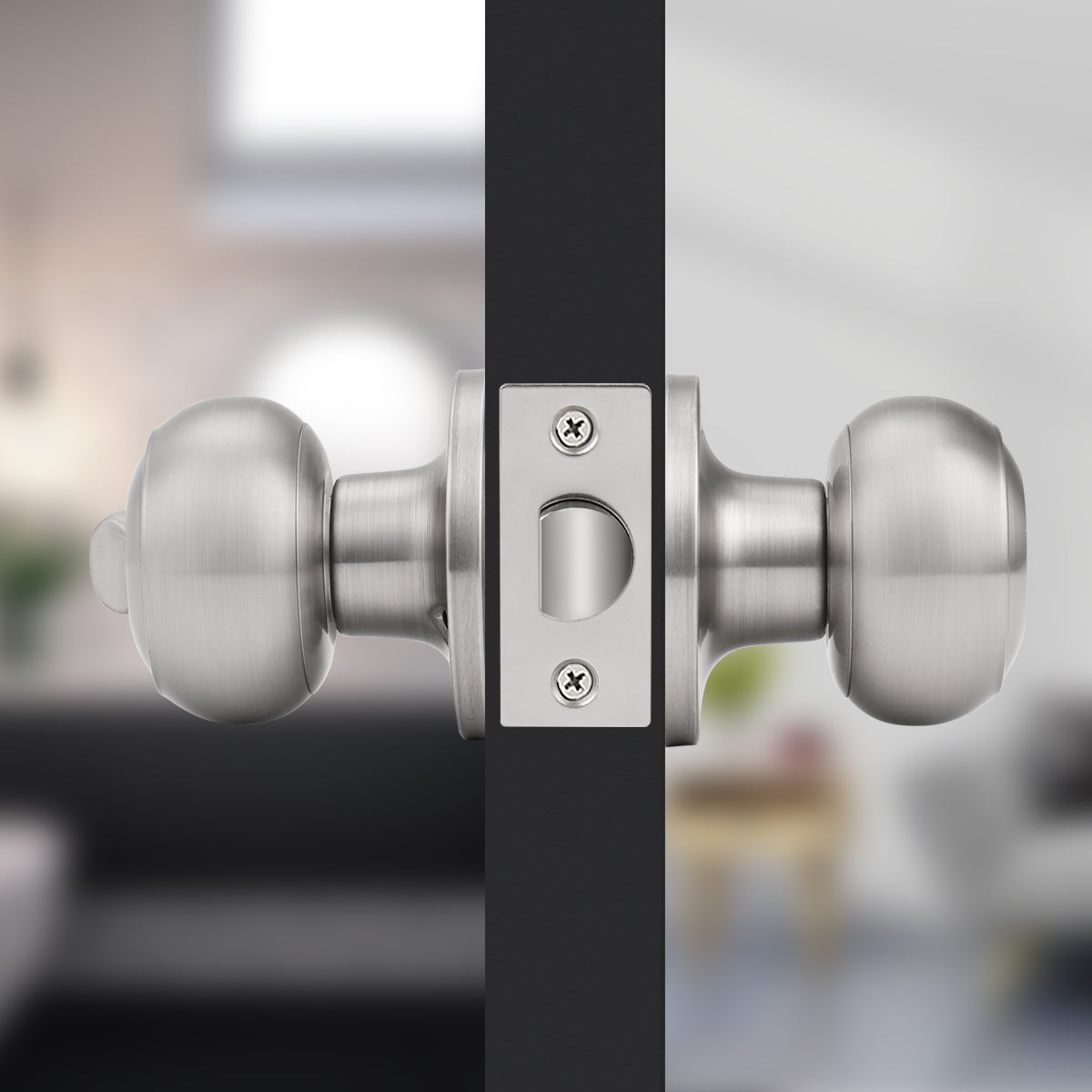 Flat Ball Knobs Privacy Door Lock Knobs Satin Nickel Finish DL609SNBK - Probrico