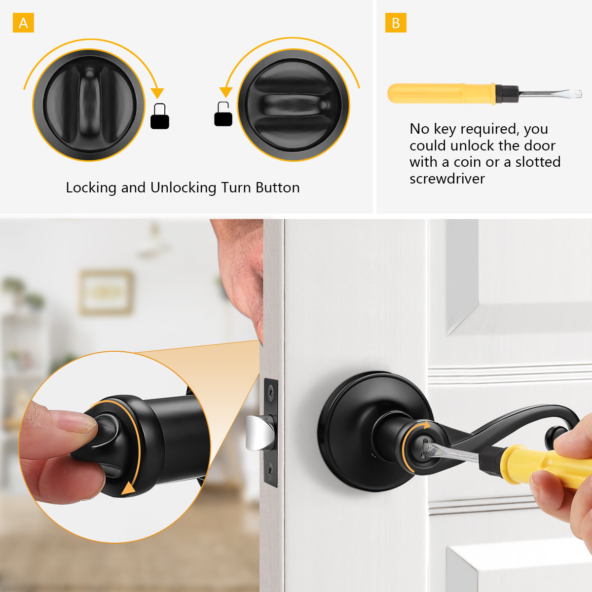 Scroll Wave Style Door Levers Black Finish Privacy/Passage Function Door Lock - DL851ABK - Probrico