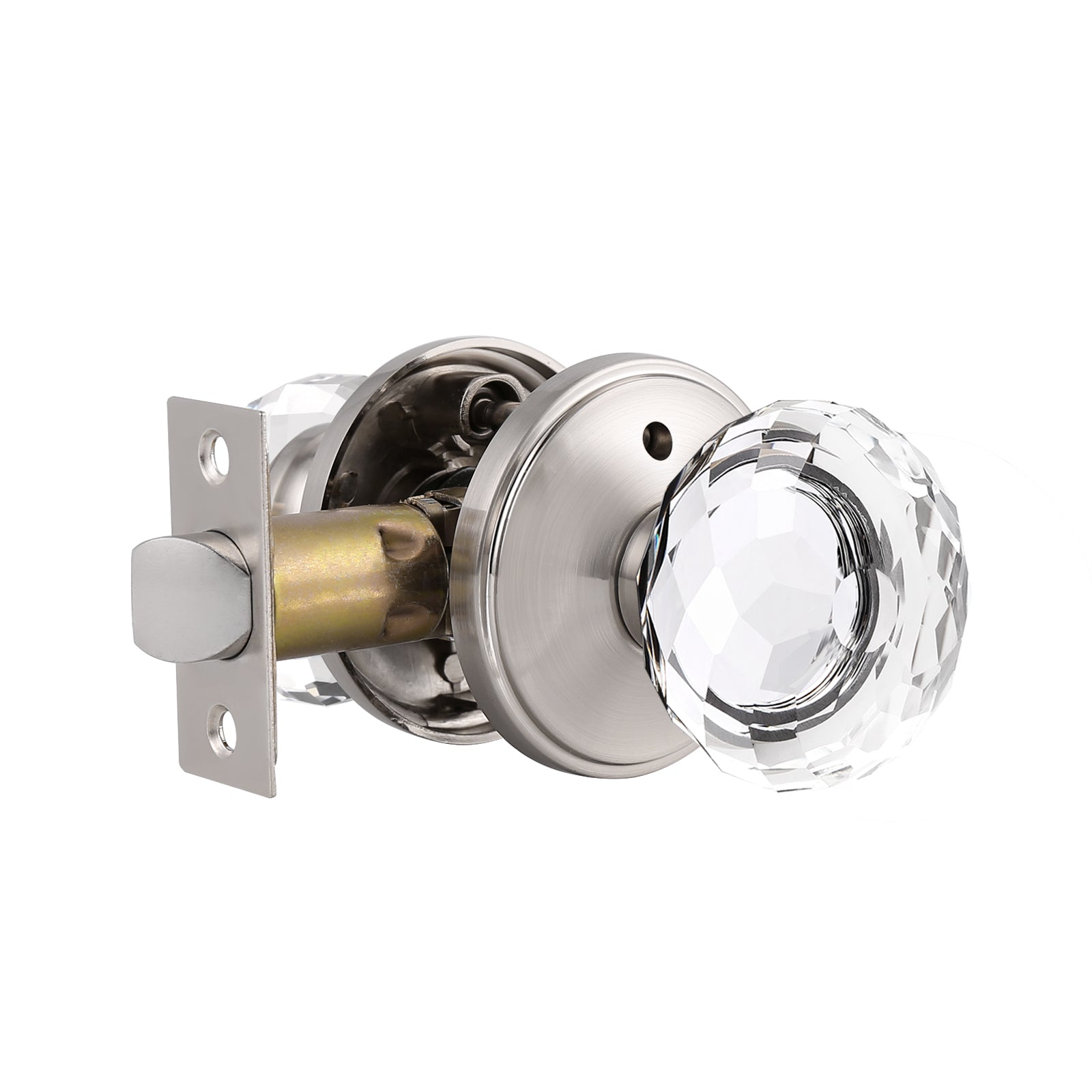 Diamond Crystal Glass Door Knobs with Satin Nickel Round Rosette, Privacy/Passage Door Lock DLC10SN - Probrico