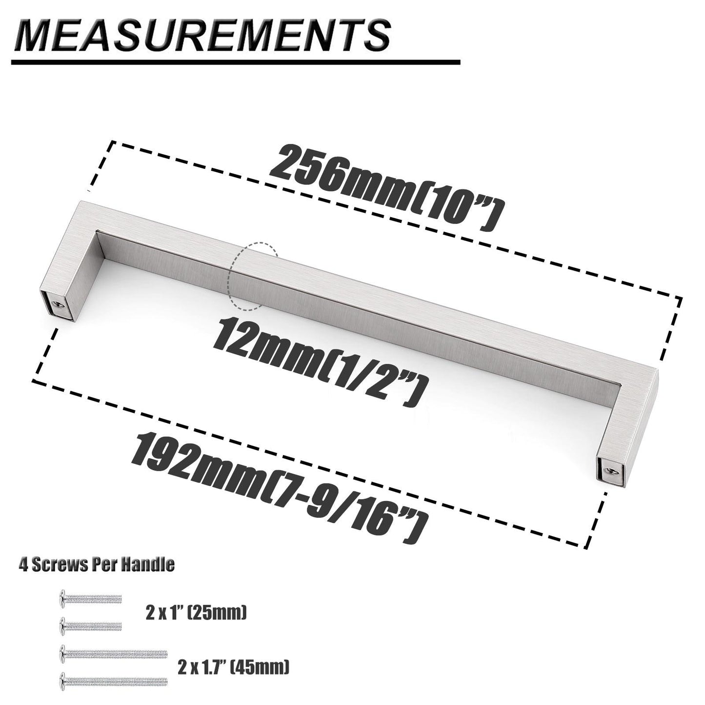 20mm Square Bar Cabinet Handles and Pulls Brushed Nickel Finish Kitchen Hardware PDDJ30HSS - Probrico