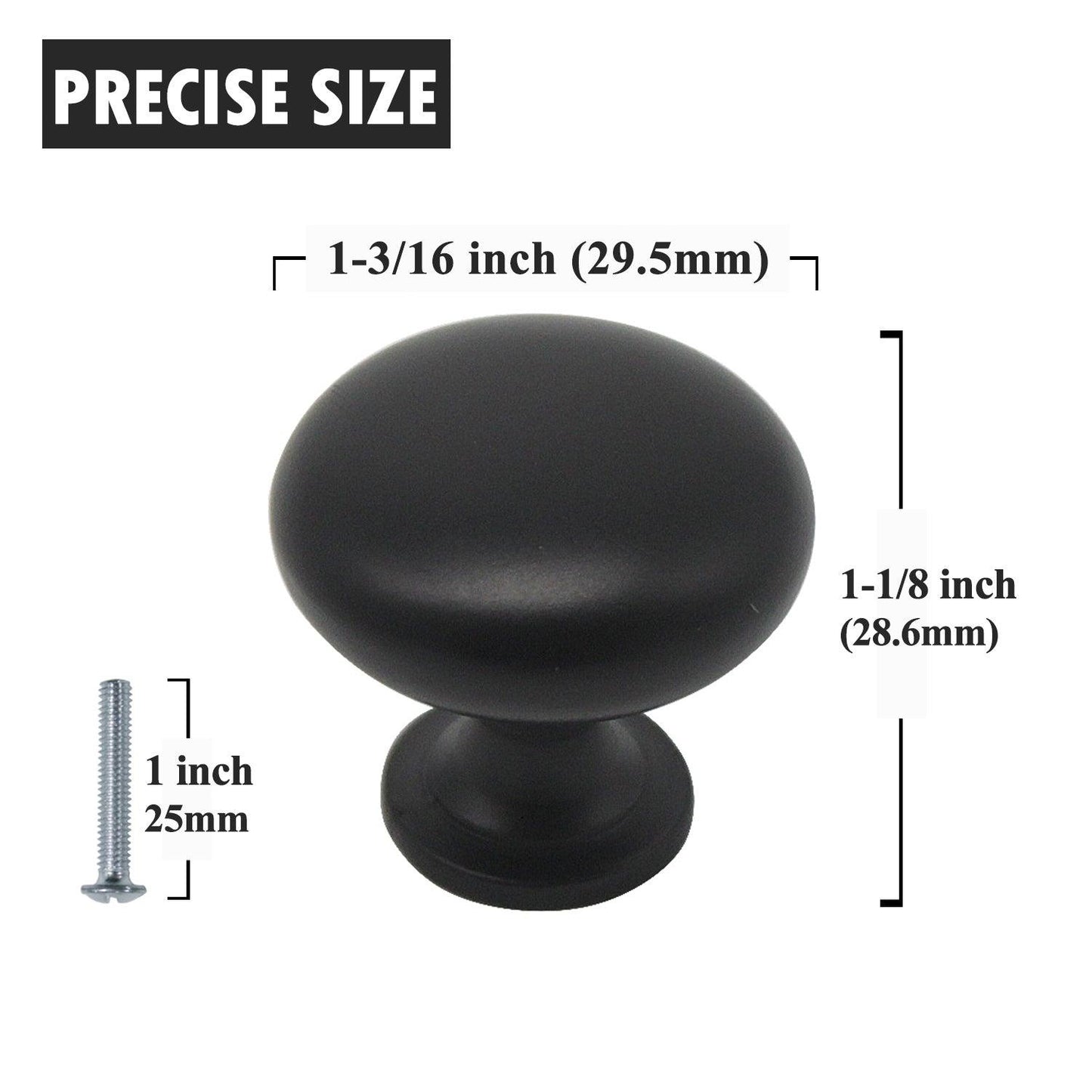 Solid Round Cabinet Knobs 1 1/5" - Champagne Brass/Black/Brushed Nickel/Polished Chrome Finish PS3910 - Probrico